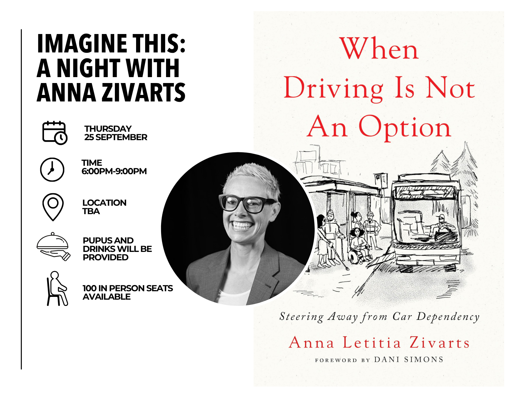 Graphic with info about the Anna Zivarts event