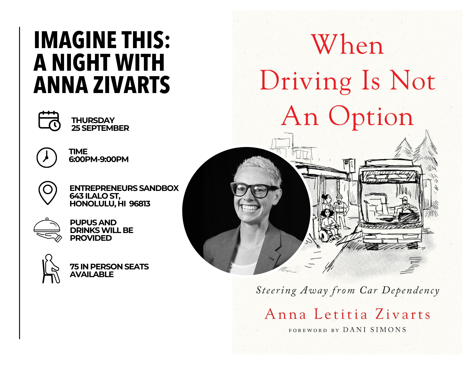 Graphic with info about the Anna Zivarts event