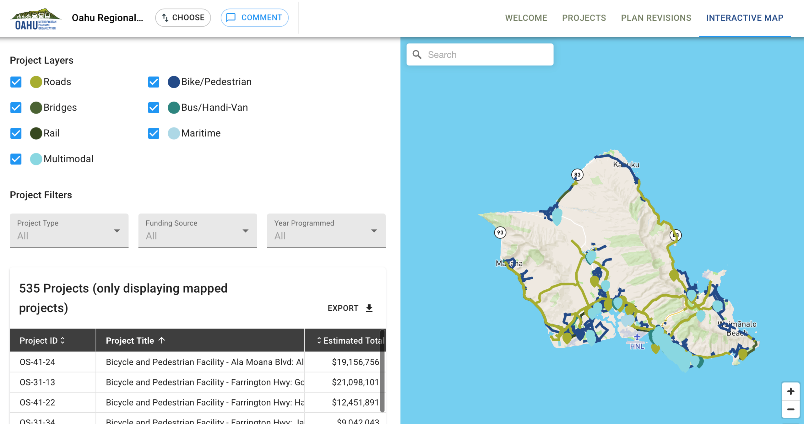 Screenshot of interactive map